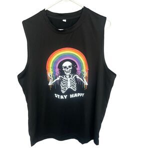 Tank Top Womens Plus Size XXL 2X Skull Rainbow Black Graphic Print Halloween